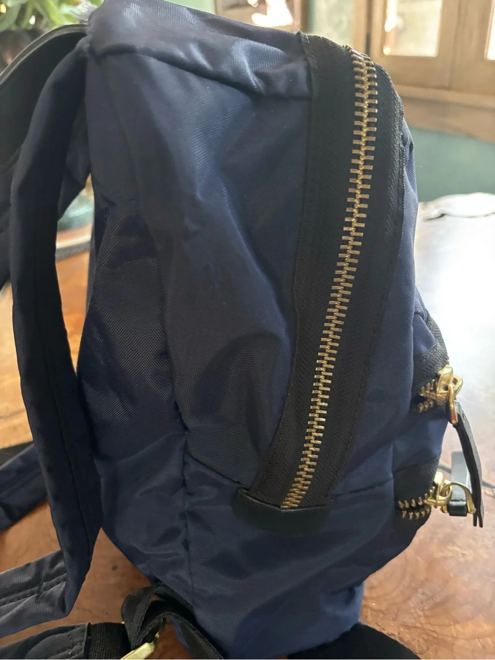 Marc Jacobs Navy Nylon Medium Backpack with Gold Hardware
